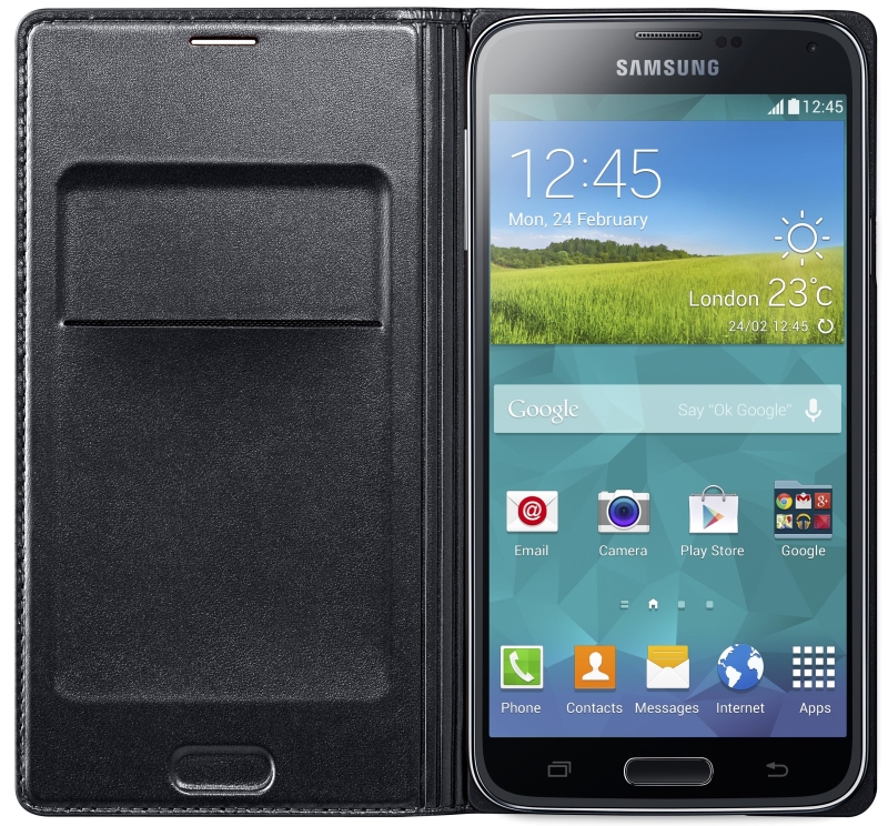 SAMSUNG Custodia cover a libro Samsung Flip Wallet con tasca interna per Galaxy S5 nero